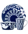 Noritake Bluefjord Floral 4 Piece Coupe Place Setting In Blue