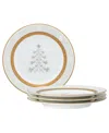 Noritake Charlotta Gold Set Of 4 Holiday Tree Appetizer Plates, 6-1/4" In White And Gold