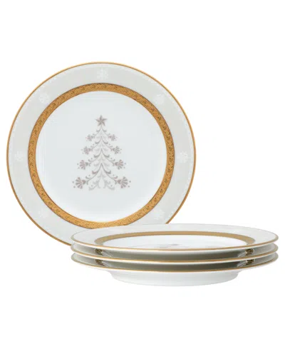 Noritake Charlotta Gold Set Of 4 Holiday Tree Appetizer Plates, 6-1/4" In Multi