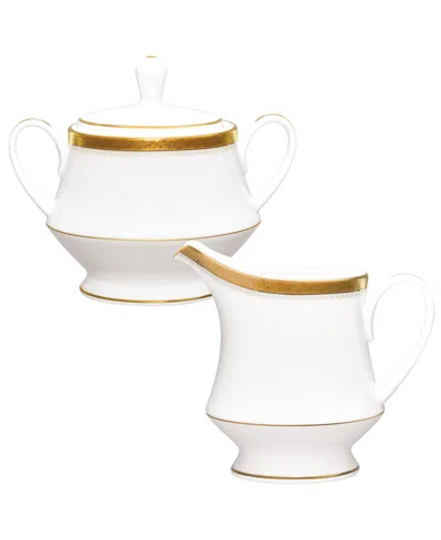 Noritake Charlotta Gold Sugar Creamer Set In White