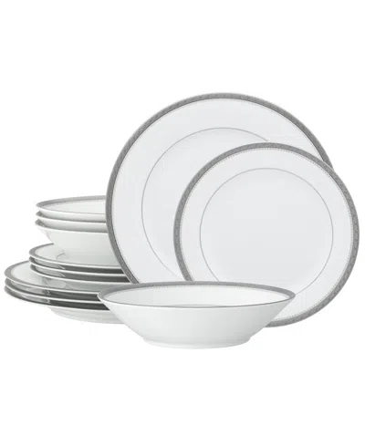 Noritake Charlotta Platinum 12 Piece Set, Service For 4 In White