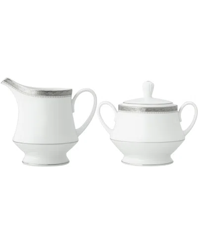 Noritake Charlotta Platinum 2 Piece Sugar Creamer Set In White