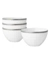 Noritake Charlotta Platinum 4 Piece 6" Cereal Bowls Set, 29 Oz, Service For 4 In White