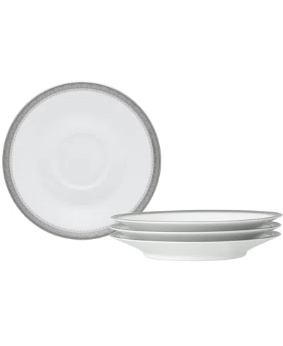 Noritake Charlotta Platinum 4 Piece 6" Saucers Set, Service For 4 In White