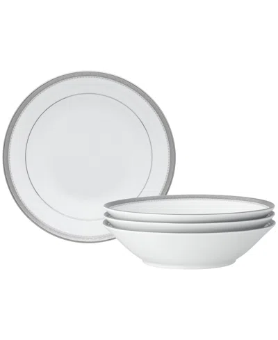 Noritake Charlotta Platinum 4 Piece 7.5" Soup Bowls Set, 12 Oz, Service For 4 In Silver