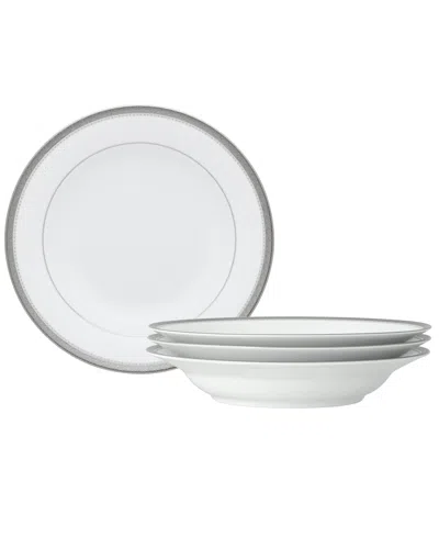 Noritake Charlotta Platinum 4 Piece 9" Rim Soup Bowls Set, 27 Oz, Service For 4 In Silver