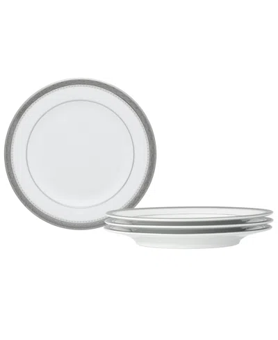Noritake Charlotta Platinum 4 Piece Bread Butter And Appetizer Plates Set, Service For 4 In White