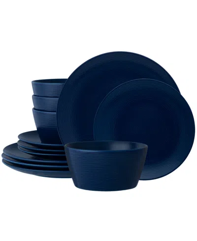 Noritake Colorscapes Swirl Coupe 12 Piece Dinnerware Set, Service For 4 In Navy