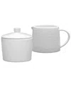 NORITAKE COLORSCAPES WHITE-ON-WHITE SWIRL SUGAR AND CREAMER, SET OF 2