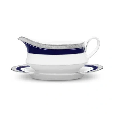 Noritake Crestwood Cobalt Platinum Gravy With Tray (2 Pieces), 13 Oz. In Blue;white