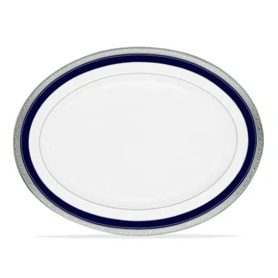 Noritake Crestwood Cobalt Platinum Platter, 14" In Blue;white