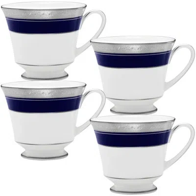 Noritake Crestwood Cobalt Platinum Set Of 4 Cups, 8 Oz. In Blue;white