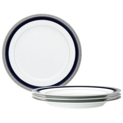 Noritake Crestwood Cobalt Platinum Set Of 4 Dinner Plates, 10-1/2" In Blue;white;platinum