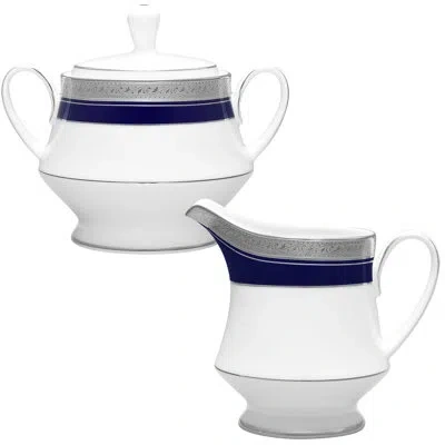 Noritake Crestwood Cobalt Platinum Sugar & Creamer Set In Blue;white