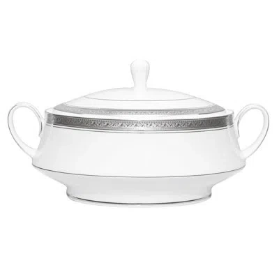 Noritake Crestwood Covered Vegetable Bowl, 10-1/4", 48 Oz. In Platinum