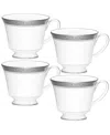 Noritake Crestwood Platinum Set Of 4 Cups, Service For 4 In White