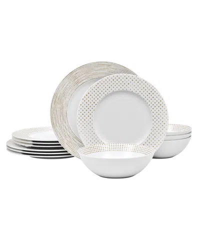 Noritake Hammock Khaki Rim 12 Piece Dinnerware Set, Service For 4