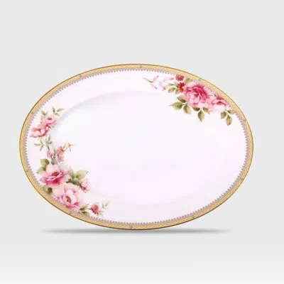 Noritake Hertford Oval Platter In White;pink
