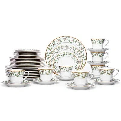 Noritake Holly And Berry Gold 40 Piece Dinnerware Set, Service For 8 In White;green;red;gold