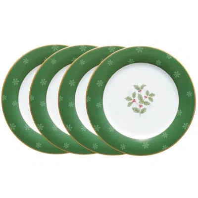 Noritake Holly And Berry Gold Accent Plates, 9" In White;green;red