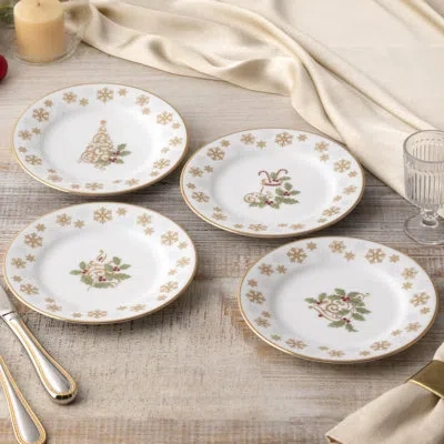 Noritake Holly & Berry Gold Set Of 4 Assorted Appetizer Plates, 6-1/4" In Green;red;gold