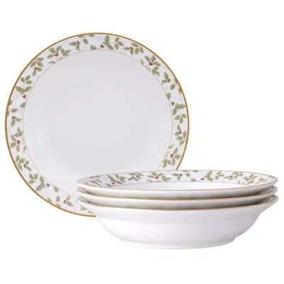 Noritake Holly & Berry Gold Set Of 4 Rim Dinner Bowls, 10 In., 25 Oz.
