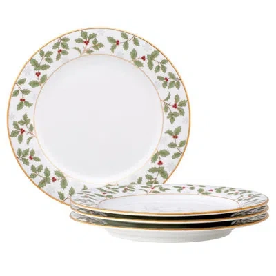 Noritake Holly & Berry Gold Set Of 4 Salad Plates, 8-1/4" In White;green;red