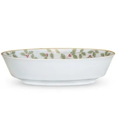 Noritake Holly And Berry Gold Vegetable Bowl, 9-3/4", 32 Oz. In White;green;red