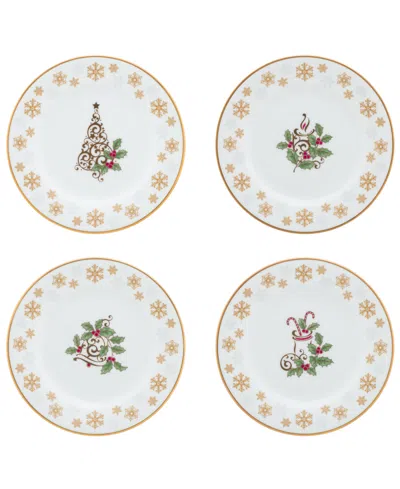 Noritake Holly Berry Gold Set Of 4 Assorted Appetizer Plates, 6-1/4"