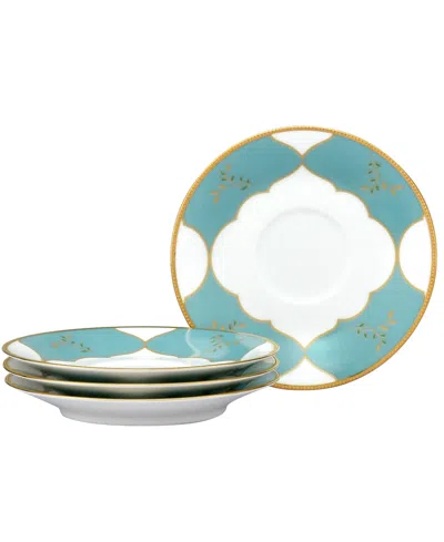 Noritake Lodi's Morning 6" Saucers, Set Of 4 In White,blue,gold-tone