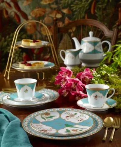 Noritake Lodis Morning Dinnerware Collection In White,blue,gold-tone Band