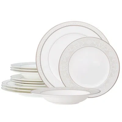 Noritake Montvale Platinum 12-piece Dinnerware Set, Service For 4 In White