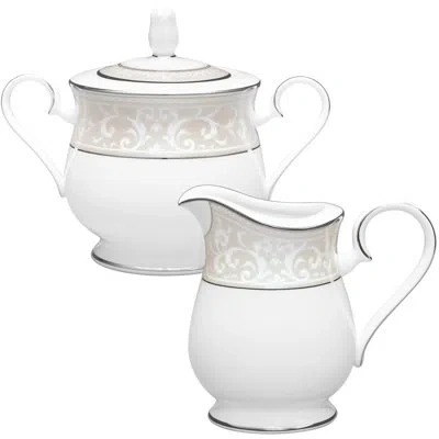 Noritake Montvale Platinum Sugar & Creamer Set In White