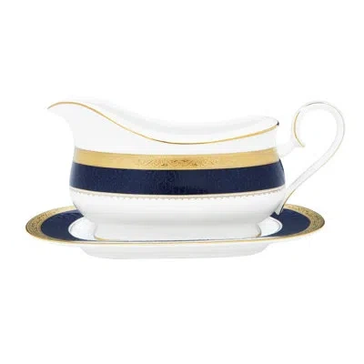 Noritake Odessa Cobalt Bone China Gravy Boat In Gold