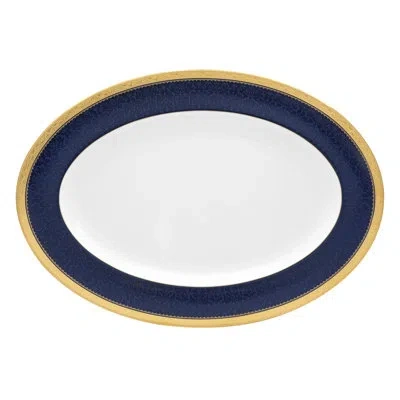 Noritake Odessa Cobalt Oval Bone China Platter In Gold