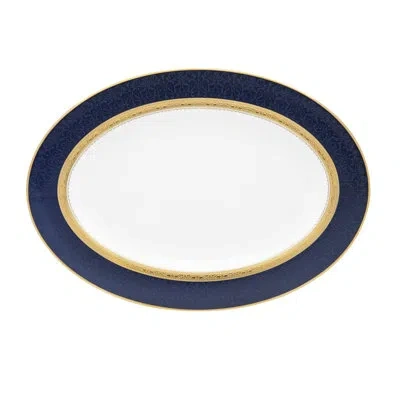 Noritake Odessa Cobalt Oval Platter In Gold