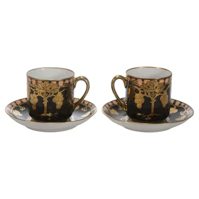 Pre-owned Noritake Pair Of  Art Deco Coffee Cups & Saucers 1920s, Black And Gold