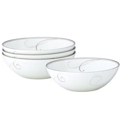Noritake Platinum Wave 36 Oz. Cereal Bowls In White;platinum