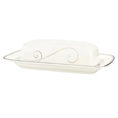 Noritake Platinum Wave Butter Dish In White