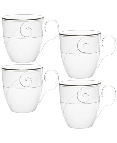 Noritake Platinum Wave Set Of 4 Mugs, Service For 4 In White