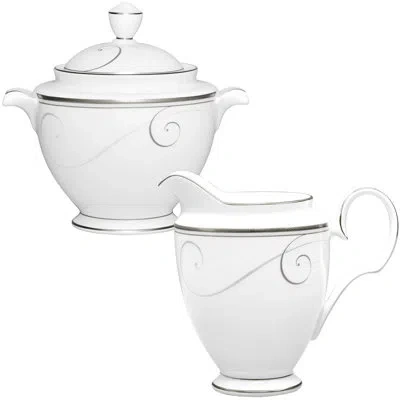 Noritake Platinum Wave Sugar And Creamer Set In White