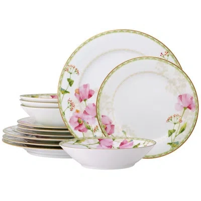 Noritake Poppy Place 12-piece Dinnerware Set, Service For 4 In White & Pink