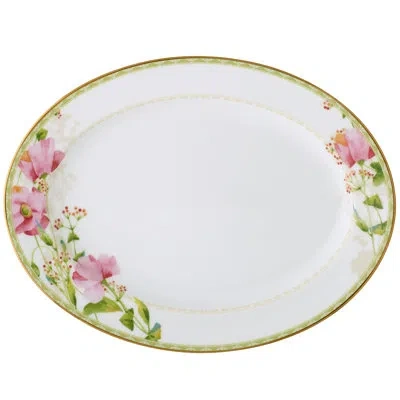 Noritake Poppy Place Oval Platter, 14" In White;pink