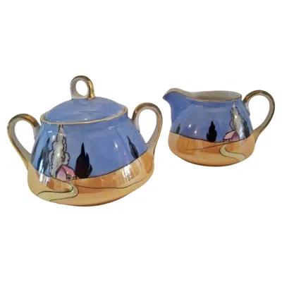 Pre-owned Noritake Rare Art Deco  Lusterware Creamer And Sugar Bowl In Gray