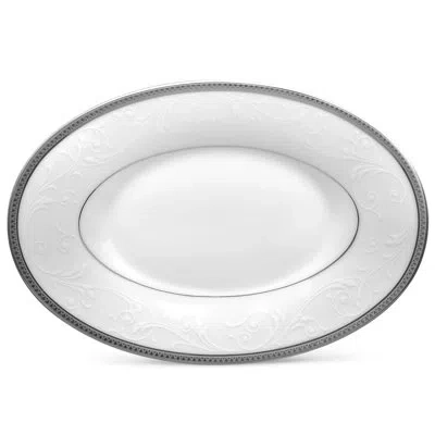 Noritake Regina Platinum Butter Dish, 8" In White