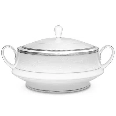 Noritake Regina Platinum Covered Vegetable Bowl, 10-1/4", 48 Oz. In White