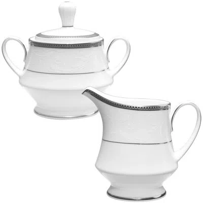 Noritake Regina Platinum Sugar & Creamer Set In White
