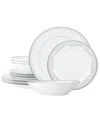Noritake Satin Flourish 12 Piece Set, Service For 4 In White