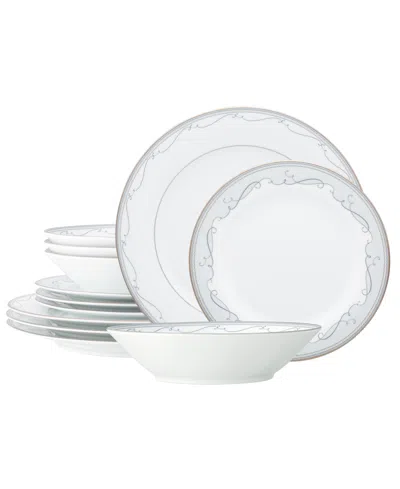 Noritake Satin Flourish 12 Piece Set, Service For 4 In White