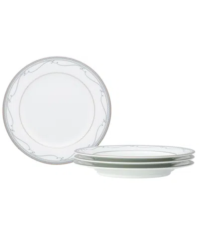 Noritake Satin Flourish 4 Piece Bread Butter/appetizer Plates Set, Service For 4 In White